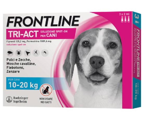 Frontline Tri-Act 3 pipette per cani da 10 a 20 kilogrammi - trattamento antiparassitario insetticida e repellente